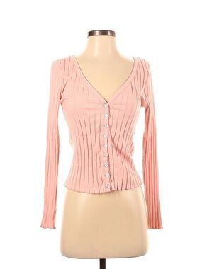 superdown Blush Pink Ribbed V-Neck Button Cardigan